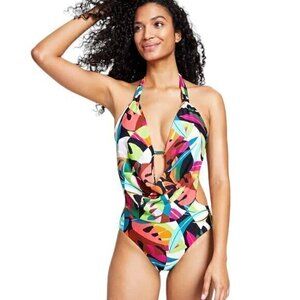 Bar Iii Women's Tropical Dreams Cowlneck One-Piece Swimsuit